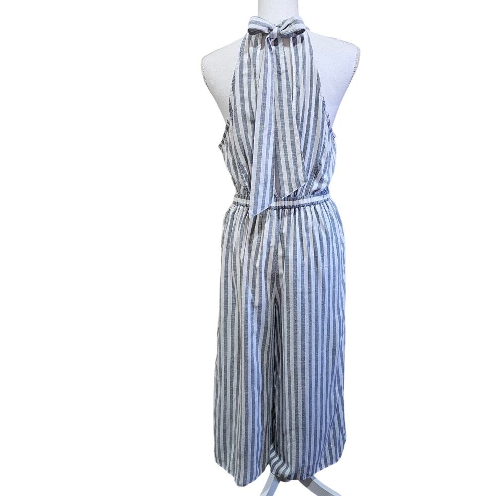 American Eagle Striped Wide Leg Jumpsuit Halter Open Back Size M - Picture 4 of 8